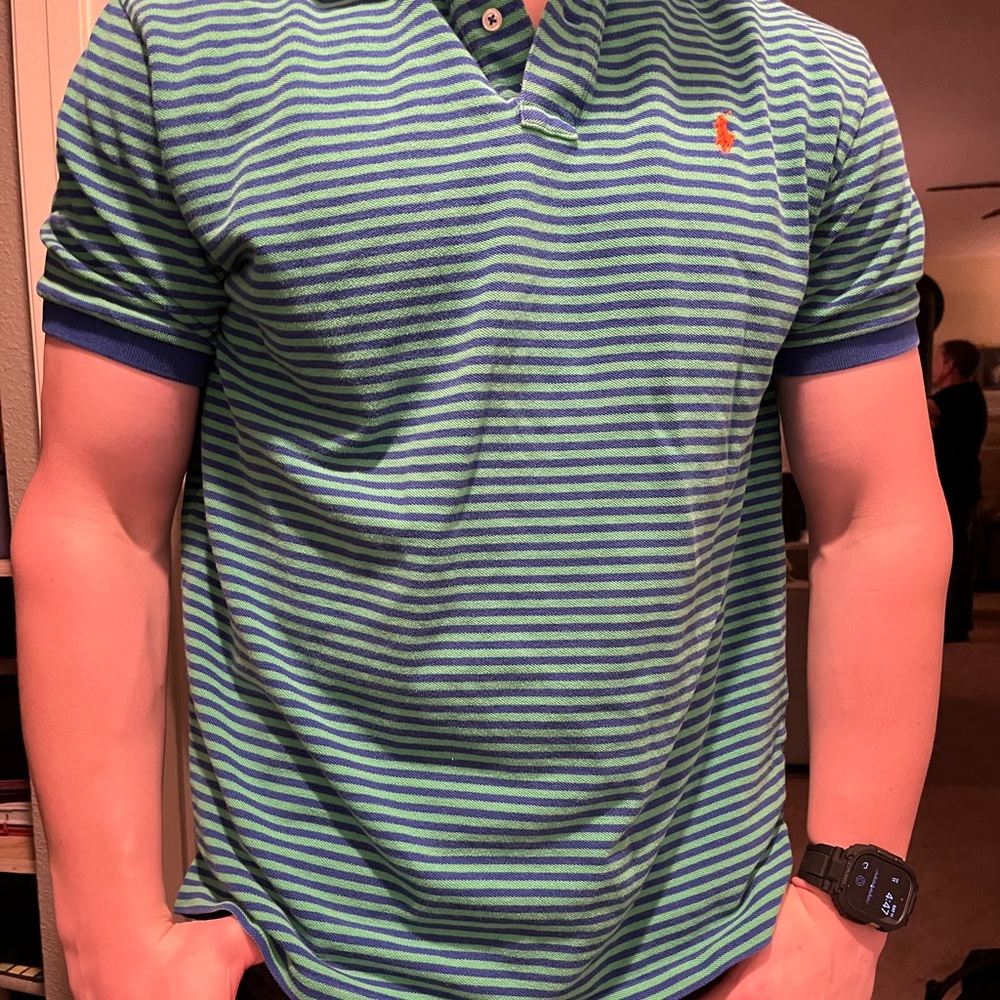 Mens XL blue & green stripped polo